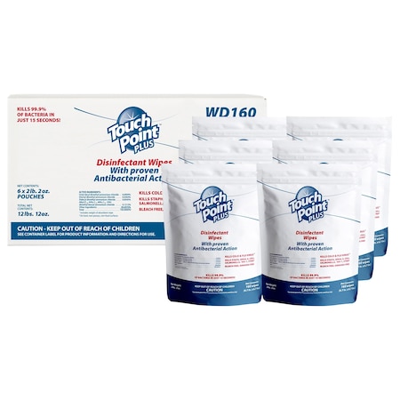 Touch Point TouchPoint Disinfectant Wipes Pouch, 6 Pouches x160 Wipes (6.7”x6.7”) WD160R